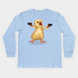 A Funny Bird Holding Guns Kids Long Sleeve T-Shirt